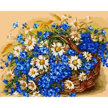 모모픽스페인팅 데이지 들꽃 양귀비 백합 안개꽃 장미 모란 목단 그림 액자 40x50cm DIY명화그리기 따라그리기, I29 파란 패랭이꽃