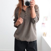 여성 메이플 잔 체크 가을 반오픈 남방 셔츠 블라우스