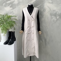 행복여[신상무배]더블 단추 셔링 포인트 코듀로이 베스트 원피스