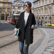 Jingyi 우먼아우터 스프링스프링 루즈핏 체크 정장 재킷, 그린