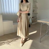 [코지23] 여자 슬림핏 부들 캐시미어 울 보트넥 플레어 롱원피스