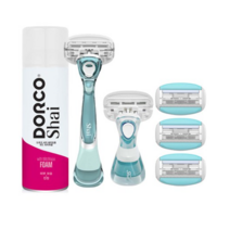 도루코 여성용 샤이모이스쳐 면도기 + 휴대용 미니핸들 + 면도날 3p + 쉐이빙폼 위드 위치하젤 세트, 4세트
