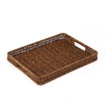 라탄짜임 사각쟁반 40x30cm 손잡이 라탄바구니 트레이, 상세 참조