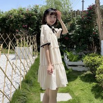 퐁순싸롱 수입 배색 리본 프릴 플레어 미니 원피스 SY