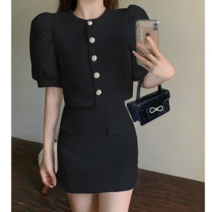 여성 반팔 트위드자켓 SET 에이미 스커트 세트 여름 정장세트 1 큐빅코사지