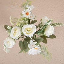 인테리어 조화 핑크뮬리 미스모네 스위트피 품질 실크 DIY 데이지 작은 장미 인공 꽃 신부 꽃다발 크리스마, 05 WHITE