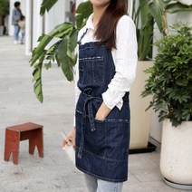 베스트원 데님 린넨 면 다용도 미술 화방 북유럽 앞치마 모음, 1개, 3-3)데님 워싱 앞치마(진청)