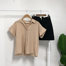 [리즈데이즈] 마네로 오픈 카라 시어서커 롤업 셔츠 블라우스