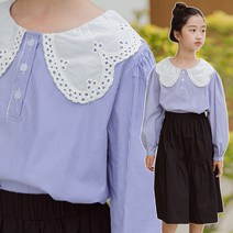 미니로이 루나 여아 아동 주니어 초등학생 스트라이프 카라 블라우스