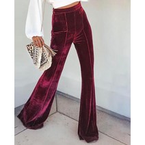 여성벨벳바지 Women Full Length Solid Color Velvet High Waist Flared Pants Casual Fashion Trousers Pa