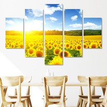해바라기 5분할 액자세트 대형캔버스 사진 그림 액자 20종, 1번. 햇살해바라기, 초대형 5개세트(260 x 130cm), 캔버스(옆면연장)