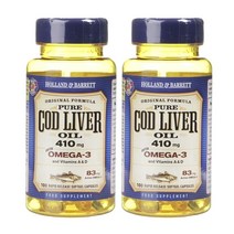 Holland & Barrett Cod Liver Oil 410mg 홀랜드 앤 바렛 코드 리버 오일 100소프트겔 2팩, 1개