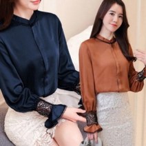 쉬폰 블라우스 장미 그물 차이나 카라