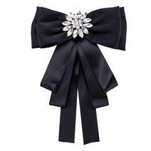 EleCharm 장식 나비 넥타이 브로치 핀 액세서리 셔츠 타이 라인스톤 새틴 리본 넥 크라바트 웨딩 파티용 블랙. Large