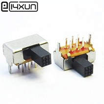 EClyxun-SK22D02 2x3P 토글 스위치 2P2T 6 핀 슬라이드 풀 온/오프 핸들 길이 5mm 10 개