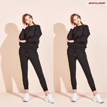아키클래식 [완벽라인] 아이콘로고 맨투맨 + 조거팬츠 블랙 핏이 좋은 여성 트레이닝세트 AK707AHAW21323