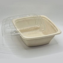 리어스팩 펄프용기 친환경 펄프도시락 종이용기 사각셀러드 960ml (투명뚜껑) 크라프트50개 P10 (크라프트색상/뚜껑포함)