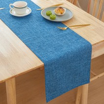 캐프마켓 린넨 감성 테이블러너 원형 사각 테이블보 식탁보, 03 블루, 2인용 30 x 160 cm