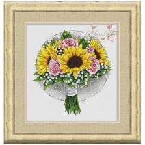 수놓기키트 루안 테일 플라워 파피 패턴 크로스 스티치 자수 세트 전자 드로잉 바느질 작업, 04 18CT color fabric, 24 하늘색