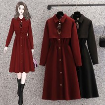 M-4XL 빅사이즈 트렌치 버건디 원피스 결혼식 하객룩 돌잔치 오피스룩