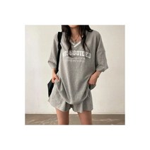 PLUMO MONSTER 썸머 귀여운 미니 선풍기 모자 썬캡 산책 캠프 바다트레블 햇빛이 차단 시원한, 여성 루즈핏 트레이닝 세트 데일리 상하복 V넥 반팔+반