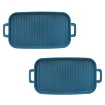 푸코 플레이트 무광 직사각 접시 2p set 대접시 스테이크접시 그릇 식기, 블루