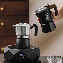 Bincoo모카 가열포트 에스프레소 메이커 모카 포트, 블랙실버 -2인분 +여과지 + 전기세라믹스토브