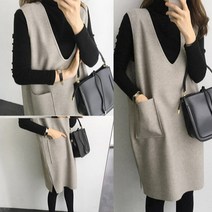 모직조끼 폴라티 원피스셋트 데일리 기본 v넥 롱조끼 티셔츠 한번에 세트로 입기 좋은 코디룩