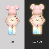 베어브릭 벽시계 무소음 LED 벽등 시계 거실 사무실 인테리어 소품 무드등, I 파우더베어, 30x60, LED 리모컨