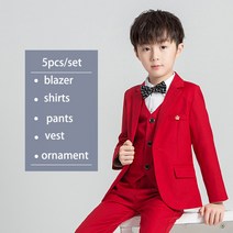 LZYJY 정장 어린이 솔리드 컬러 드레스 정장 세트 플라워 보이 웨딩 쇼 호스트 의상 키즈 블레이저 조끼 바지 셔츠 의상
