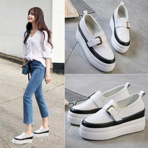 비보뉴 여자 키높이로퍼 통굽7cm 버클 슬립온 플랫폼