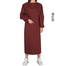 긴팔 타프 앞치마 식품 공장 방수 전신 가운 작업복 성인 남녀 위생복 방수복 유니폼, 단일사이즈, 버건디(포켓)