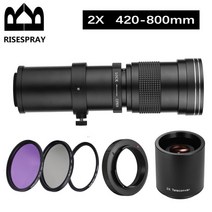 RISESPRAY 슈퍼 망원 렌즈 수동 초점 줌 캐논 니콘 NEX DSLR 카메라 사진 촬영에 적합 2X 420-800mm F/8.3, 02 BLACK_07 Canon EF