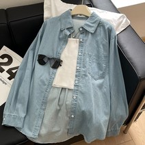 청난방 청남방 여자 청 남방 난방 데님 셔츠 블라우스 여성을위한 yitimoky 빈티지 바지 2023 새로운 한국어 대형 턴 다운 칼라 사무실 숙녀 긴 소매 탑스