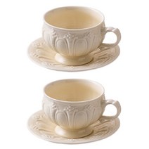 Lepei 유러피언 팰리스 애프터눈 티 레트로풍 커피잔 + 받침 세트, 2개, 화이트