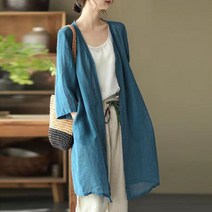 SJW 여름 여성 린넨 롱가디건 선스크린 자외선차단 무지 아우터 빅사이즈 4컬러 M~3XL