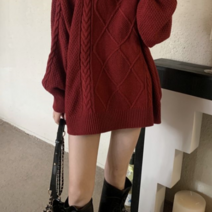 오너클랜 F006496_(루즈핏)다이아몬드 꽈배기 롱니트티셔츠