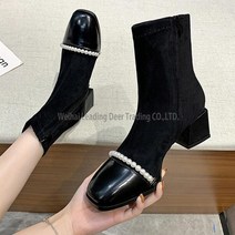 ZAZX신상 진주 체인 스퀘어 스판 슬림 부츠 봄 가을 단화 워커