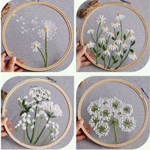 스킬자수 DIY 플라워 꽃 수틀 태교용 자수 집콕취미, 4-십자수-흰큰꽃