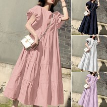 ZANZEA 여름 솔리드원피스 빅사이즈 원피스 롱원피스 퍼프소매