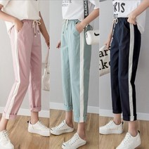 예쁜창고 SALE 코튼린넨 여름 여성 스판 라인 9부 바지