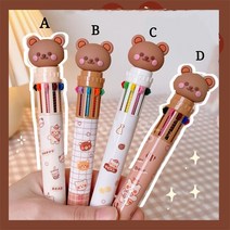 10색 볼펜 10가지 컬러 볼펜 다색 볼펜 10색 곰돌이 볼펜 캐릭터 볼펜 다이어리 꾸미기 다꾸 볼펜, 곰돌이B 1개