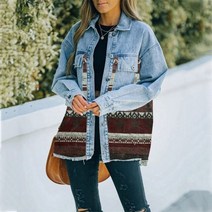 가을 데님 스티치 울 코트 여성 빈티지 자켓 모직 Veste Femme 기본 블렌드 의류 느슨한 겉옷