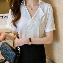 100201C 브이넥 심플 루즈핏 여성 블라우스