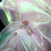 디자이너 형광 직물 150cm x 100cm 화려한 반짝이 거즈 패브릭 무대 웨딩 장식 보일 투명 홀로그램, [01] 100x150cm, [01] white