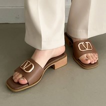 국내제작 양가죽 수제화 미들굽 금장 슬리퍼 뮬샌들 블랙 화이트 베이지 브라운 3cm
