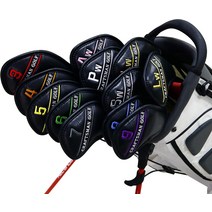 CRAFTSMAN 골프 아이언 커버 웨지 헤드 컬러풀 넘버 12매입(3~9개 Pw Aw Sw Lw 2) 합성 피혁 블랙, 오른쪽용9개흰색