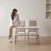 보니애가구 멜로우 1400 타원형 통세라믹 4인용 식탁세트 벤치형, 머드그레이 의자2+벤치1