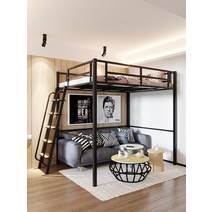 성인 벙커침대 철제 프레임 어른 2층 수납 침대 원룸 자취방, 흰색 계단 오른쪽