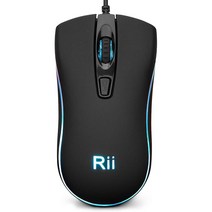 사무용마우스 손목터널증후군마우스 버티칼마우스 특이한마우스 Rii RM105 유선 마우스 컴퓨터 마우스 RGB, Black
